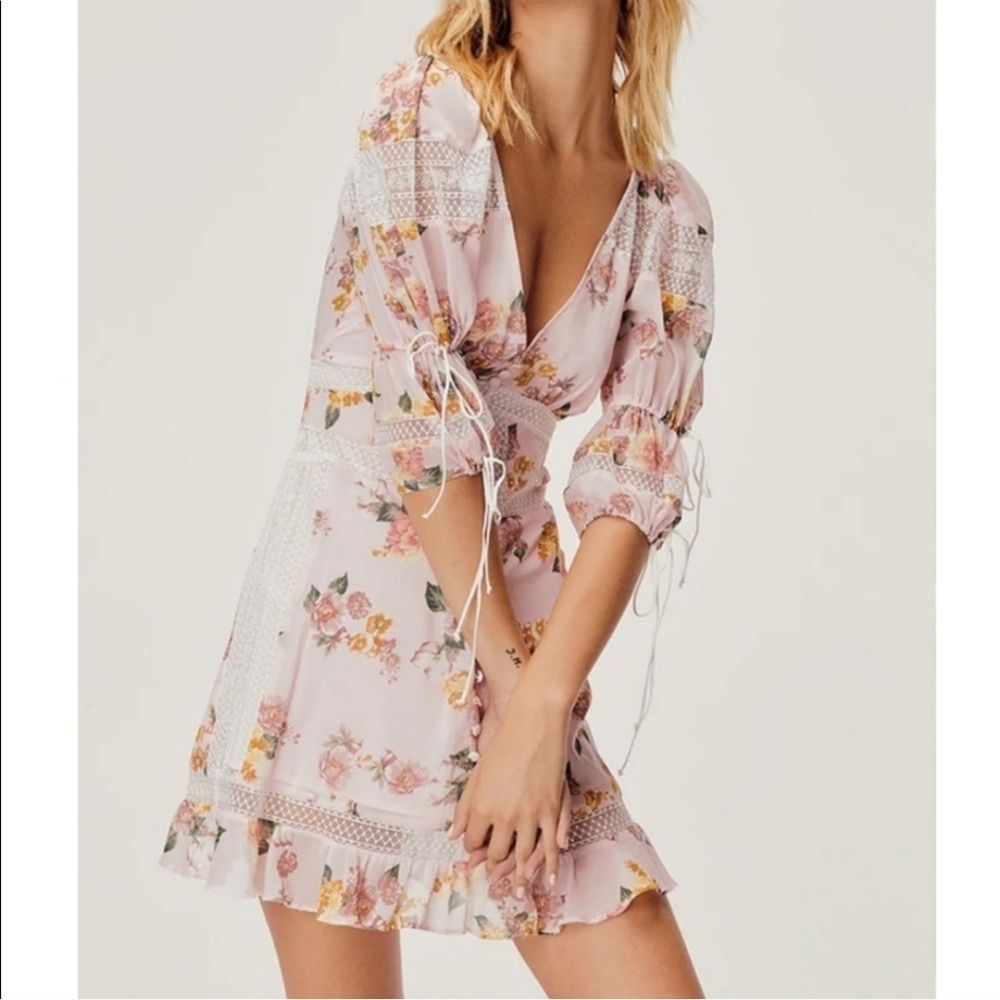 For Love & Lemons Isadora Mini Floral Silk Dress Size S